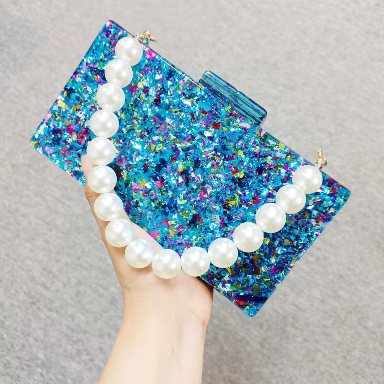Luxury Bags Green - Luxury Acrylic Beaded Clutch Bag for