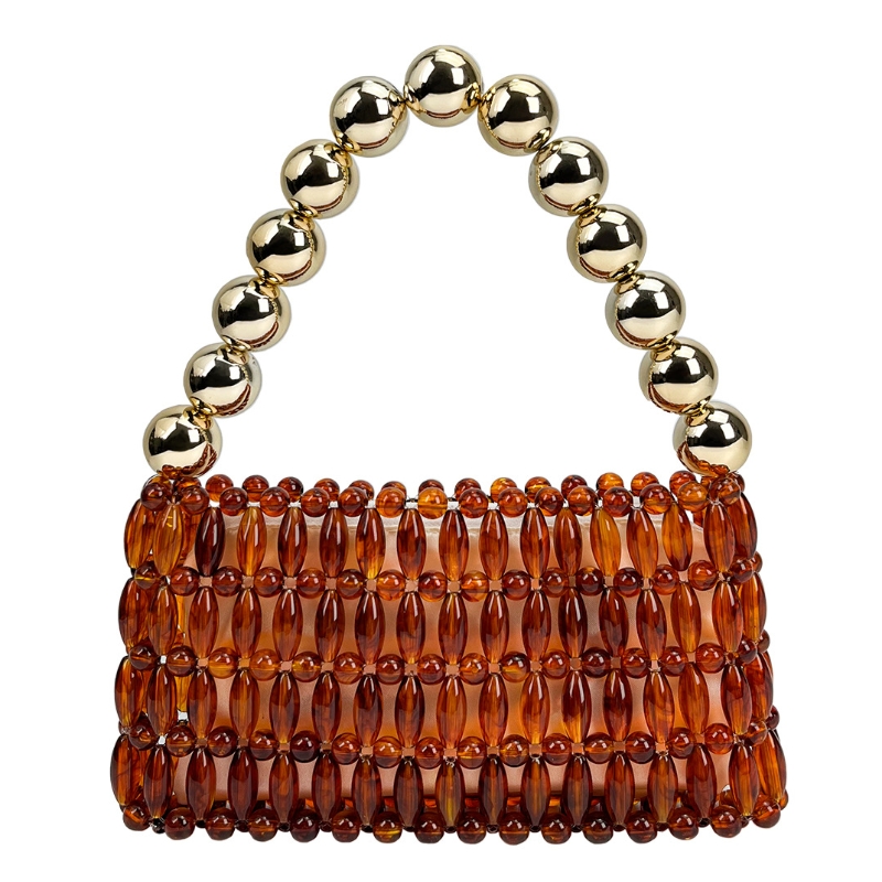 Luxury Bags Of 2026 - Elegant Handcrafted Beaded Crystal Amber Brown