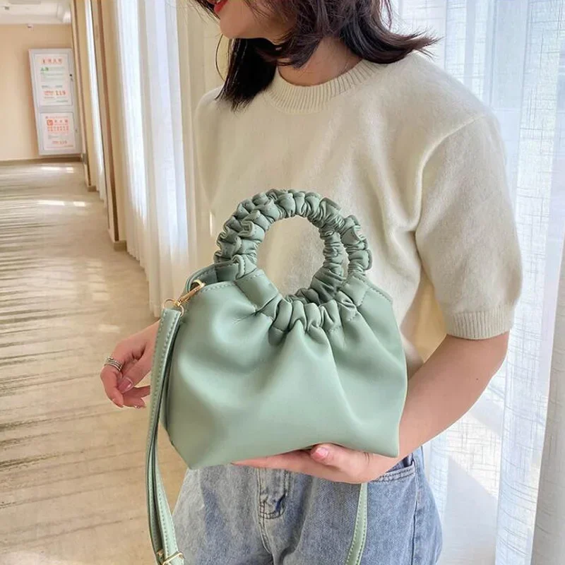 Key Holder Leather Pouch - Small Handbags for Women Pleated Handle