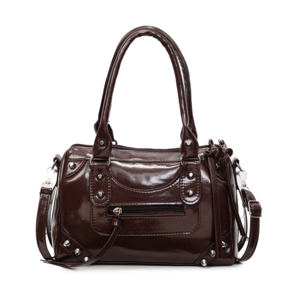 Top Handle Patent Bag - Fashion Rivets Pillow Bag Large Capacity