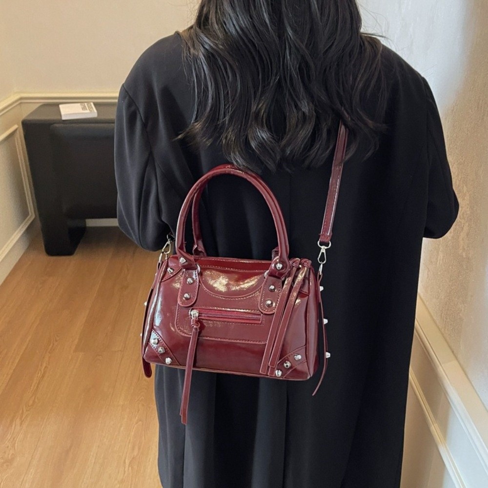 Top Handle Patent Bag - Fashion Rivets Pillow Bag Patent Leather