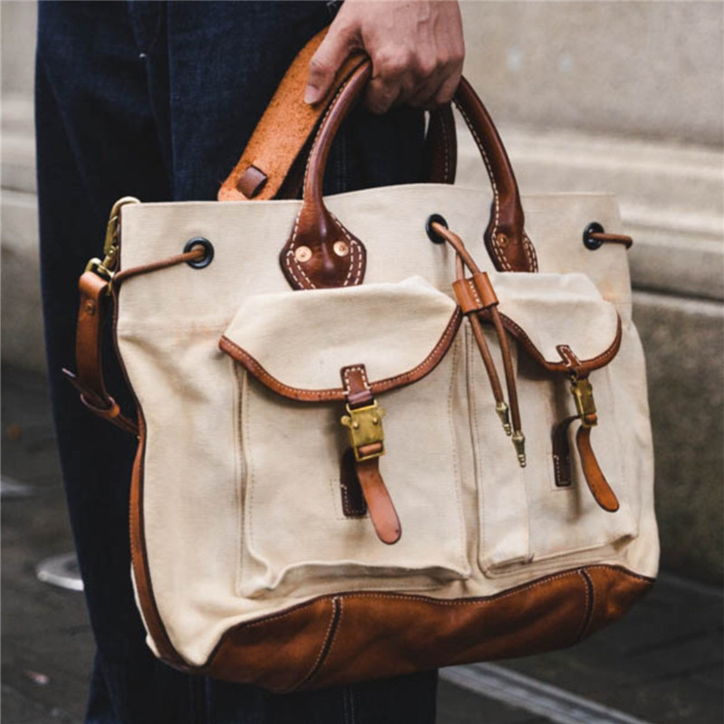 Luxury Bags Made In China - Vintage designer hand-made canvas cow leather