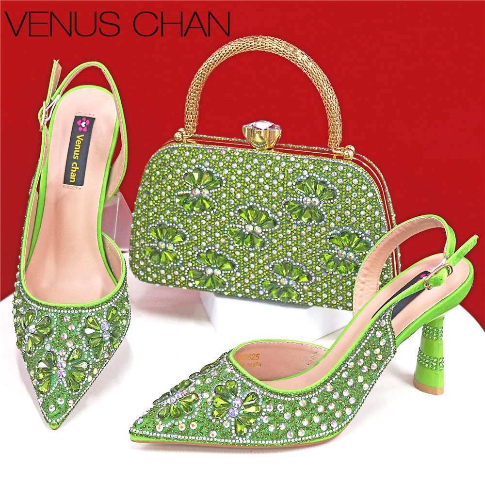 Luxury Bags Green - Luxury Green Rhinestone Party Shoes and