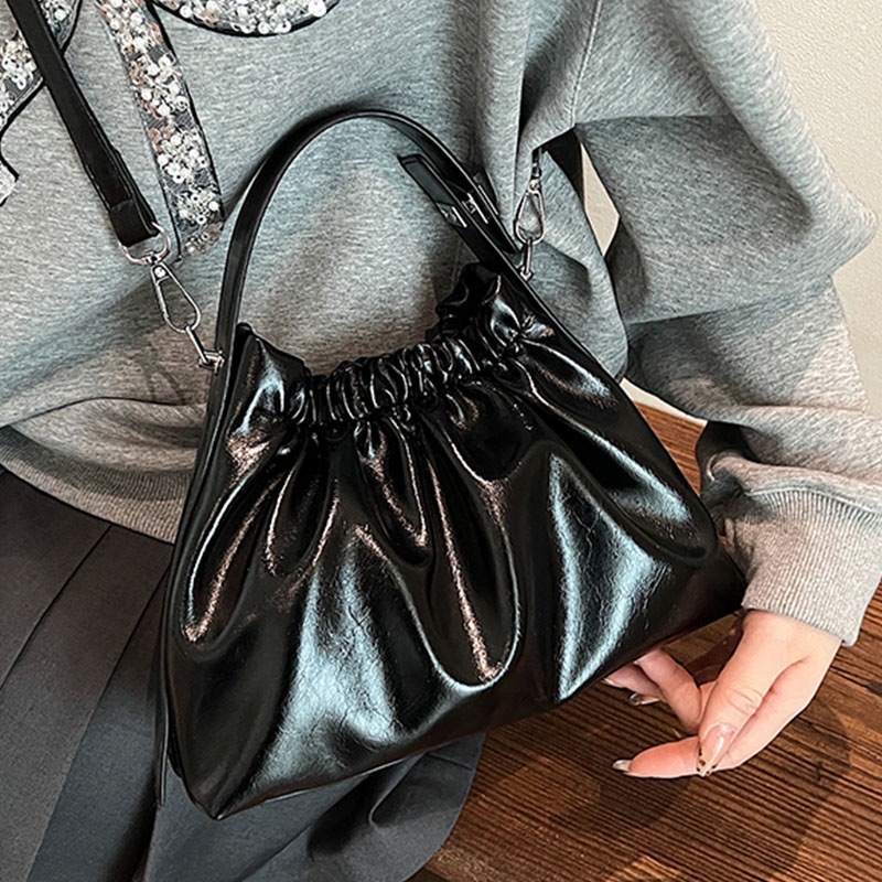 Women's Burgundy Ruched Cloud  - đánh giá và giá Top Handle Patent Bag