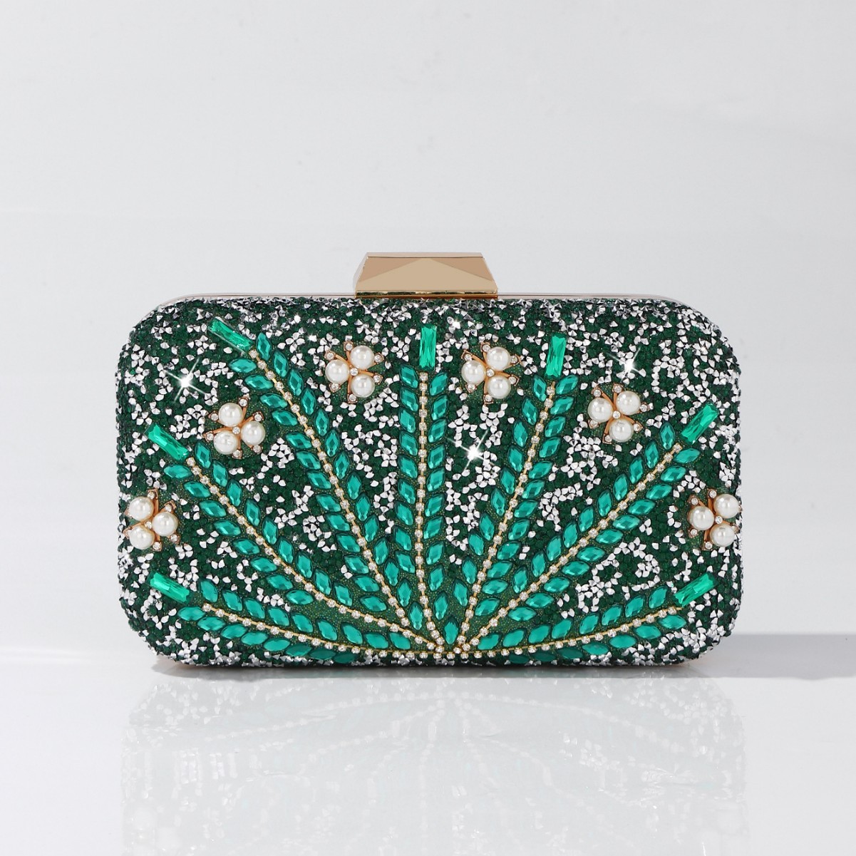Luxury Rhinestone & Pearl Embe - đánh giá và giá Luxury Bags Green