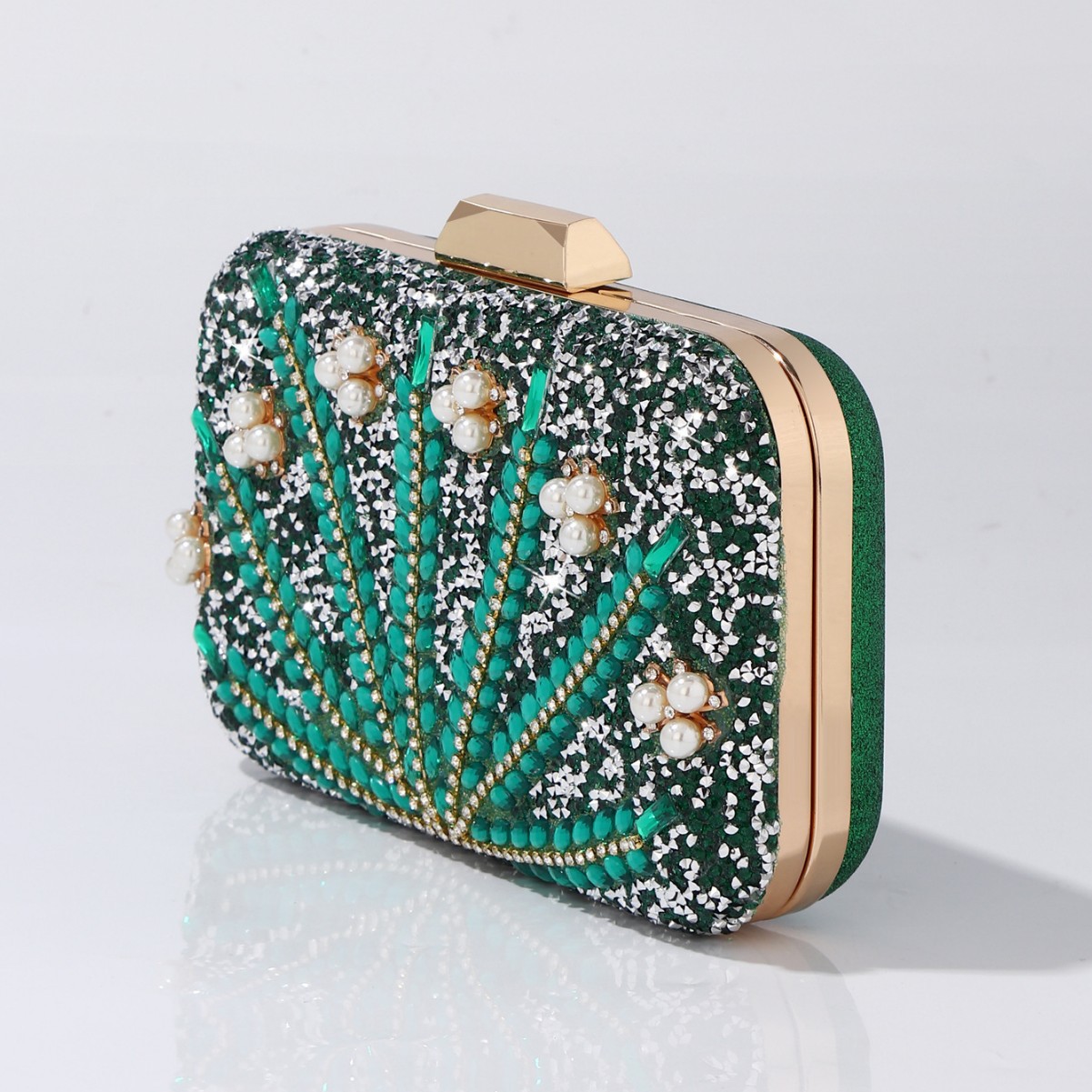 Luxury Rhinestone & Pearl Embe - đánh giá và giá Luxury Bags Green