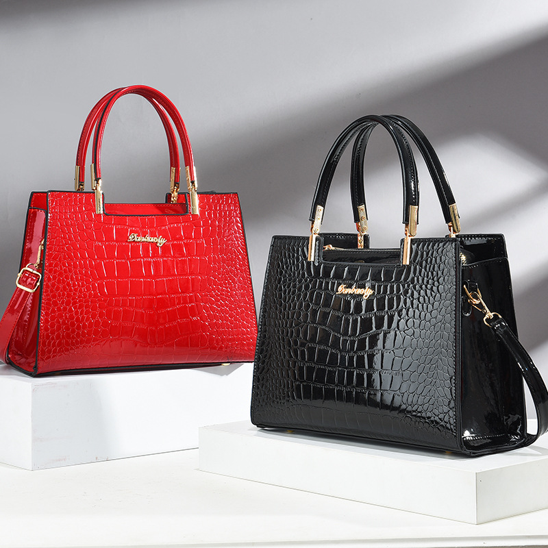 Crocodile Embossed Tote Bag, P - đánh giá và giá Top Handle Patent Bag